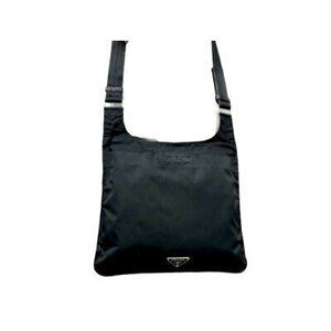 PRADA Triangle Logo Shoulder Bag Black Leather Gusset